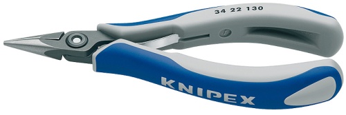 KN-3422130 Плоскогубцы захватные прецизионные для электроники, плоскокруглые гладкие губки, 130 мм, 2-комп ручки KNIPEX