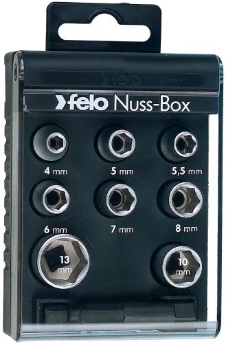 Felo Набор метрических головок с адаптером 50мм с 1/4" на E6,3 в кейсе, 9шт 05798106 фото 2