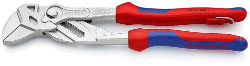 KN-8605250T Клещи переставные-гаечный ключ, зев 52 мм, длина 250 мм, хром, 2-комп ручки, проушина для страховки KNIPEX