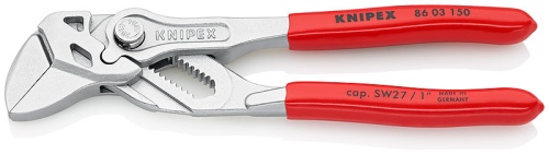 KN-8603150SB Клещи переставные-гаечный ключ, зев 27 мм, длина 150 мм, хром, обливные ручки, SB KNIPEX