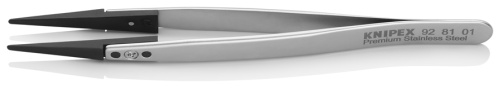 KN-928101 Пинцет ESD со сменными углепластиковыми губками, нерж, 130 мм, гладкие прямые тупые губки KNIPEX