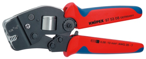 KN-975308 Пресс-клещи для контактных гильз DIN 46228 1+4, обжим: квадрат, торцевые, 1 гнездо, 0.08-10 мм², 2 х 4 мм², длина 190 мм KNIPEX