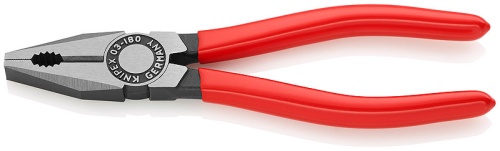 KN-0301180 Плоскогубцы комбинированные, 180 мм, фосфатированные, обливные ручки KNIPEX