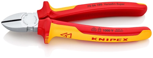 KN-7006180 Бокорезы VDE, 180 мм, хром, 2-комп диэлектрические ручки KNIPEX