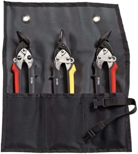 DSET15 Hабор ножниц по металлу, маленьких и манёвренных, в сумке-скрутке, 3 пр., 1x D15A, 1x D15S, 1x D15AL ERDI ER-DSET15
