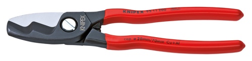 KN-9511200 Кабелерез с двойными режущими кромками, Ø 20 мм (70 мм²), длина 200 мм, фосфатированный, обливные ручки KNIPEX