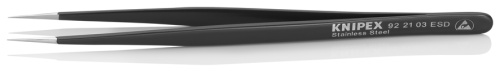 KN-922103ESD Пинцет универсальный ESD, нерж, 140 мм, гладкие прямые игловидные губки KNIPEX