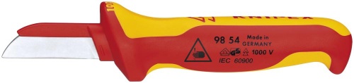 KN-9854SB Нож для кабеля VDE, пластиковый защитный обух, 190 мм, 2-комп диэлектрическая ручка, SB KNIPEX