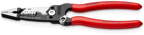 KN-13718 Клещи электромонтажные, 7-в-1, американская модель, зачистка 18-10 AWG (1-жил) and 20-12 AWG (многожил), рез: Ø 15 мм 1/2", 200 мм, обливные ручки KNIPEX