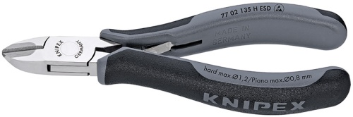 KN-7702135HESD Бокорезы для электроники ESD с лезвиями из твёрдосплава, округлая головка, 135 мм, 2-комп антистатические ручки KNIPEX