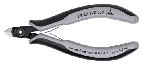 KN-7922120ESD Бокорезы прецизионные ESD, маленькая головка, 120 мм, 2-комп антистатические ручки KNIPEX