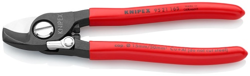 KN-9521165SB Кабелерез, Ø 15 мм (50 мм²), длина 165 мм, пружина, фосфатированный, обливные ручки, SB KNIPEX