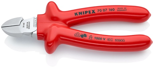 KN-7007160 Бокорезы VDE, 160 мм, хром, обливные диэлектрические ручки KNIPEX