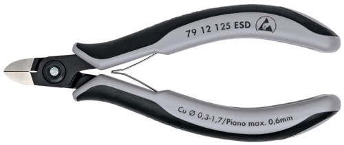 KN-7912125ESD Бокорезы прецизионные ESD, округлая головка, 125 мм, 2-комп антистатические ручки KNIPEX