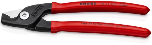 KN-9511160 StepCut Кабелерез, ступенчатый рез, Ø 15 мм (50 мм²), длина 160 мм, фосфатированный, обливные ручки KNIPEX