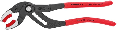 KN-8111250 Клещи переставные трубные, зев 10-75 мм, длина 250 мм, пластиковые насадки на губках, фосфатированные KNIPEX