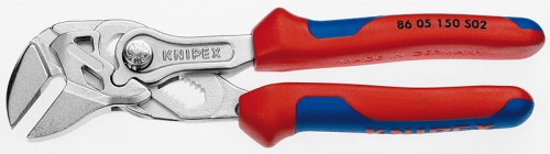 KN-8605150S02 Клещи переставные-гаечный ключ, зев 27 мм, длина 150 мм, губки с насечками, хром, 2-комп ручки KNIPEX