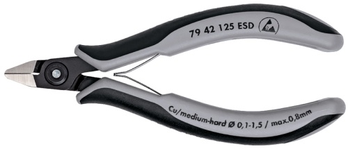 KN-7942125ESD Бокорезы прецизионные ESD, острая головка, 125 мм, 2-комп антистатические ручки KNIPEX