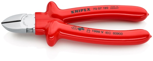 KN-7007180 Бокорезы VDE, 180 мм, хром, обливные диэлектрические ручки KNIPEX