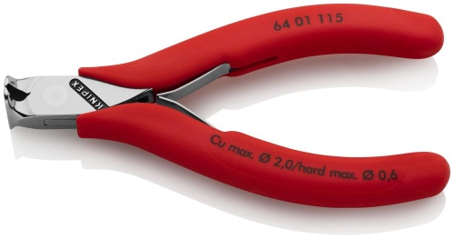KN-6401115 Кусачки торцевые для электроники, маленькая фаска, 115 мм, обливные ручки KNIPEX